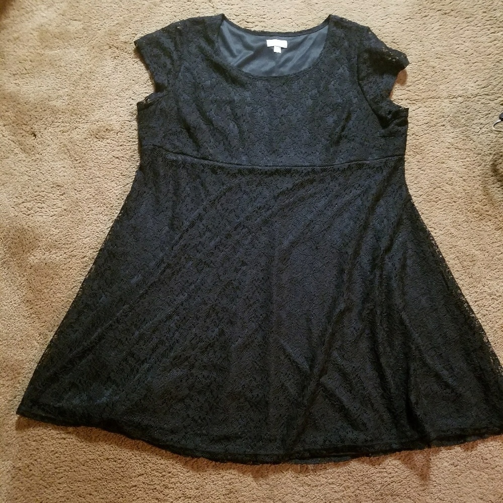 Black Lace Overlay Skater Dress